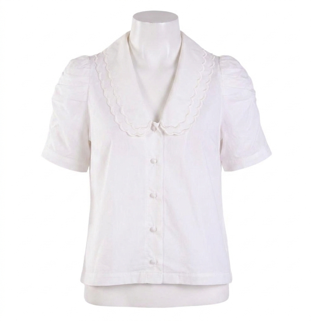 NEW EMILY MCCARTHY cameron scalloped collar top in white taffeta